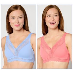 Breezies Women's Plus Sz Bra 1X Lace Soft Support Wirefree Pink A634606